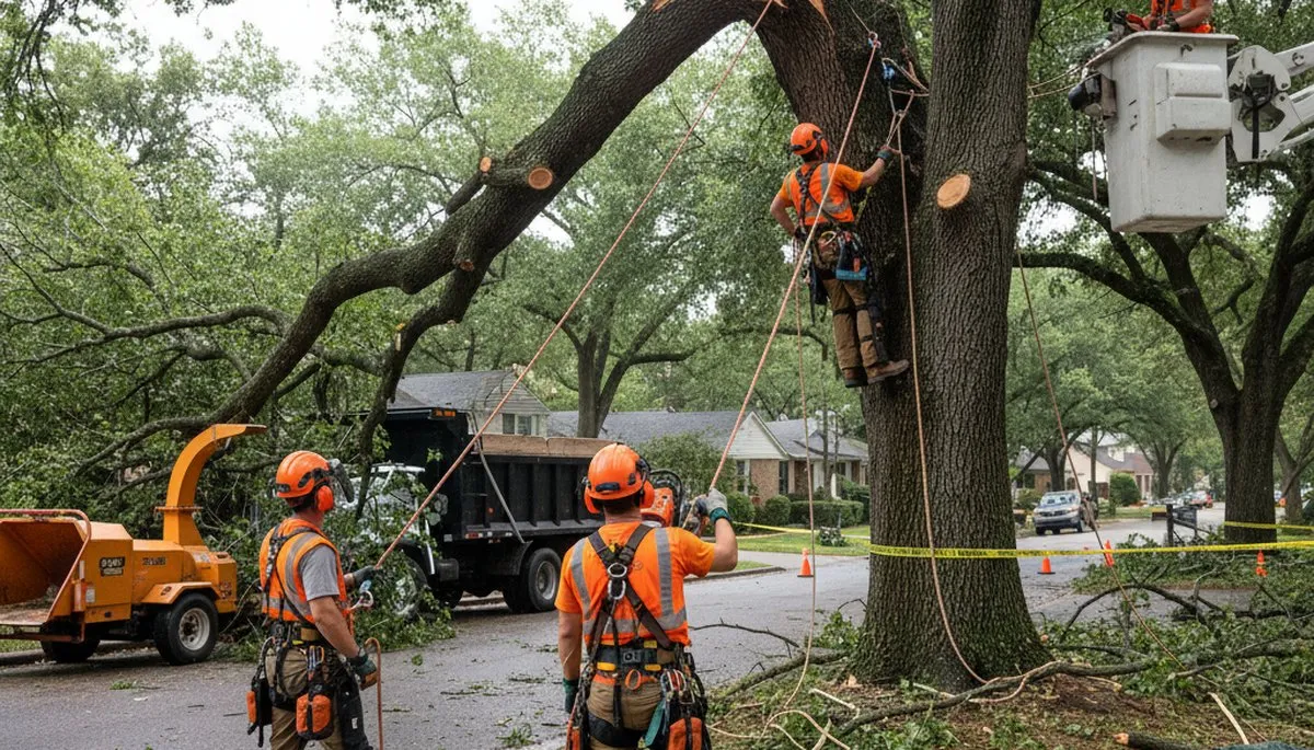 Emergency tree removal crew in Memphis, TN clearing storm-damaged fallen trees