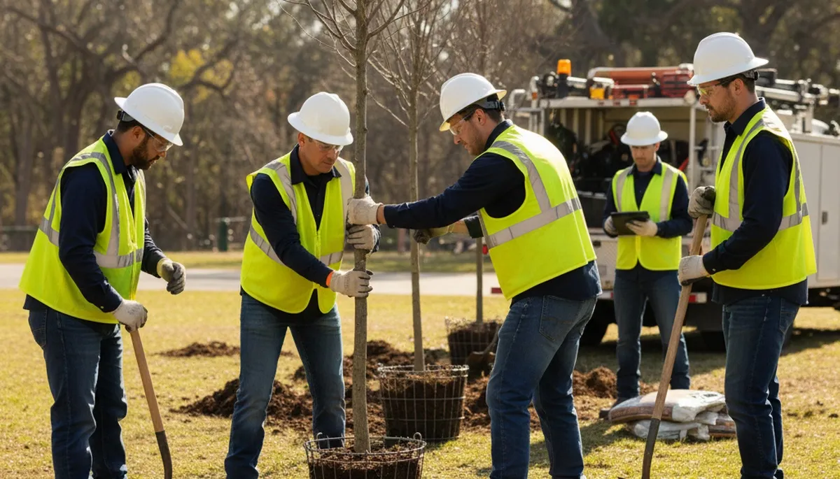 Memphis, TN arborist planting a new tree for a residential landscape service